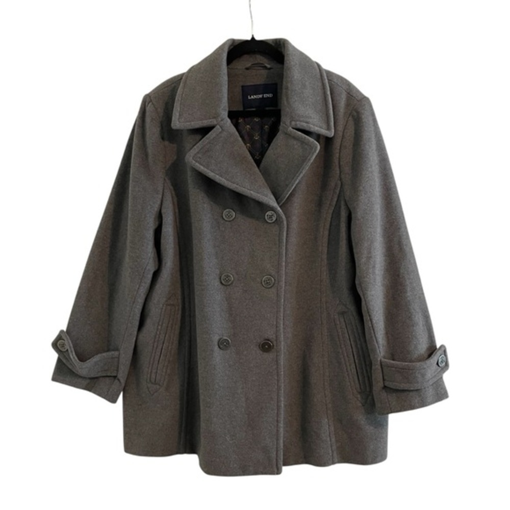 Lands' End Women's Double-Breasted Charcoal Gray Wool Cashmere Blend Peacoat 24W